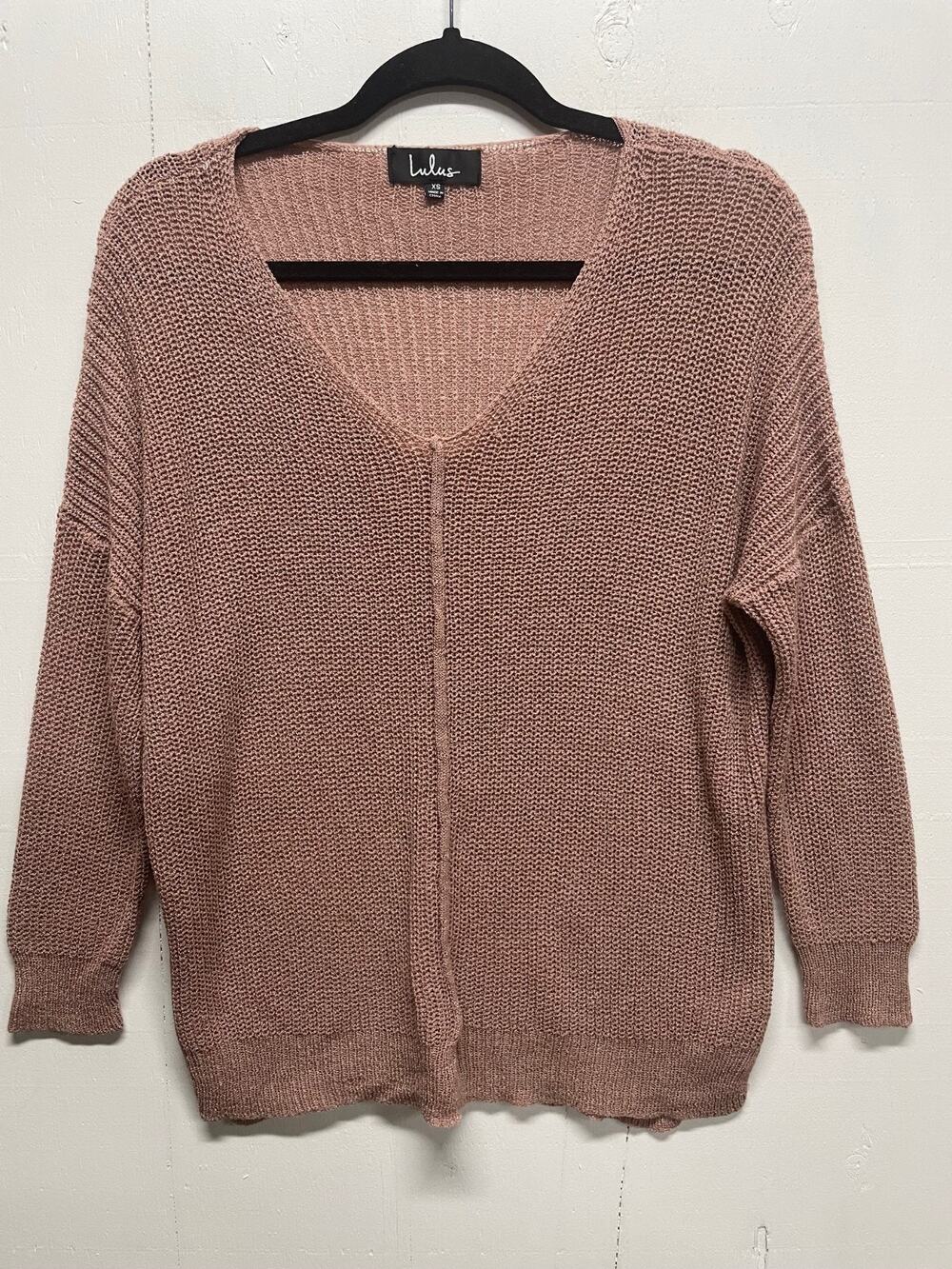 Lulus Women's Sweater Lightweight Size XS Mauve/Brown V Neck Oversized